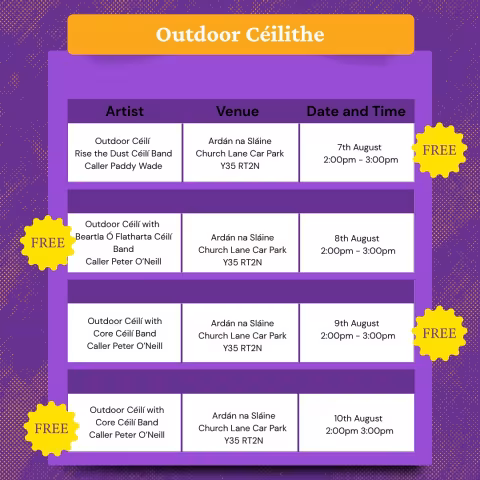 List of Outdoor Céilithe at Fleadh Cheoil na hÉireann 2025